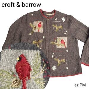 Croft & Barrow Christmas Cardinal Wool Angora Blend Zip Up Whimsical Sweater